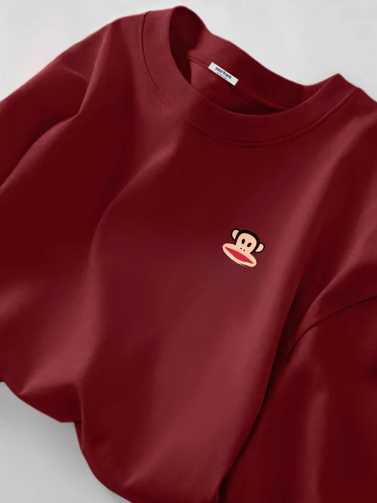 

Мужская хлопковая футболка с длинным рукавом, весенне-осенняя, цвета красного вина, с принтом обезьяны, дышащая, комфортная, базовая