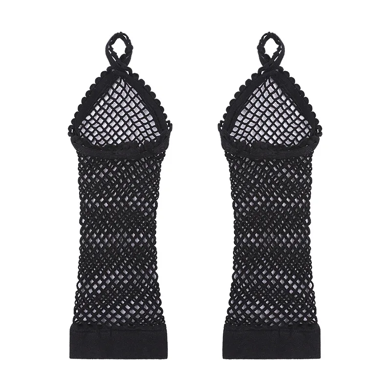 Sexy Black Elastic Half Finger Hollow Fishnet Gloves Female Long Sunscreen Sleeve Cosplay Stage Performance Fingerless Mittens