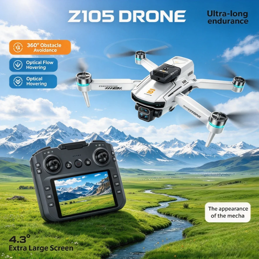 Original Z105 GPS Foldable RC Drone 8K Dual Camera 5G FPV Brushless Motor 4.3'' Screen Remote 360° Obstacle Avoidance Quadcopter