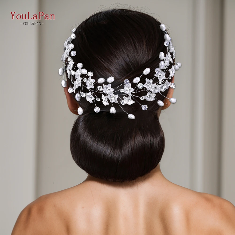 YouLaPan Pearl Bride Hair Band Crystal Wedding Hair Accessories Women Flower Headpieces Bridesmaid Gift Tiara Headdress HP791