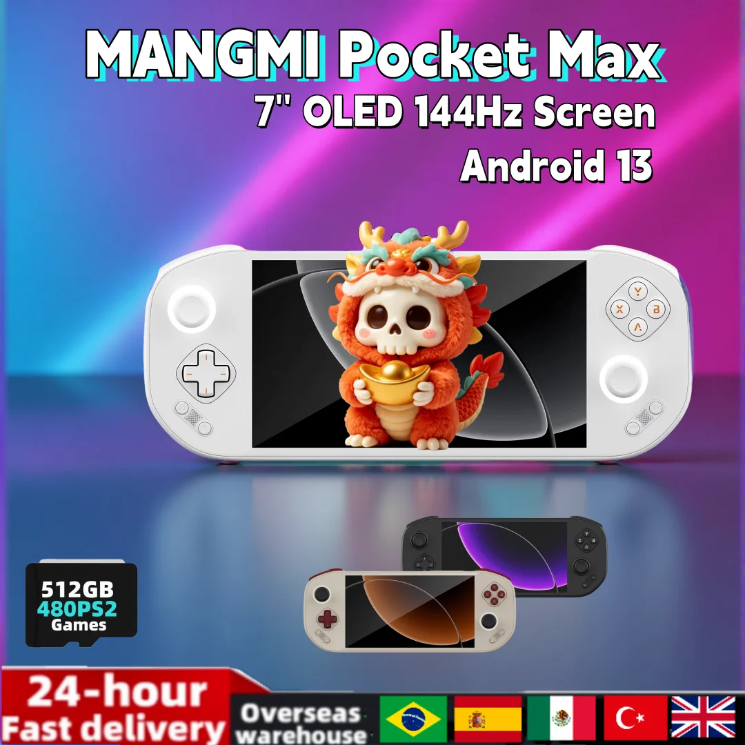 MANGMI POCKET MAX Handheld Game Console 7'' OLED 144Hz Screen SD865 Android 13 8000mAh 8+128G Fast Charging Hall Trigger PSP PS2