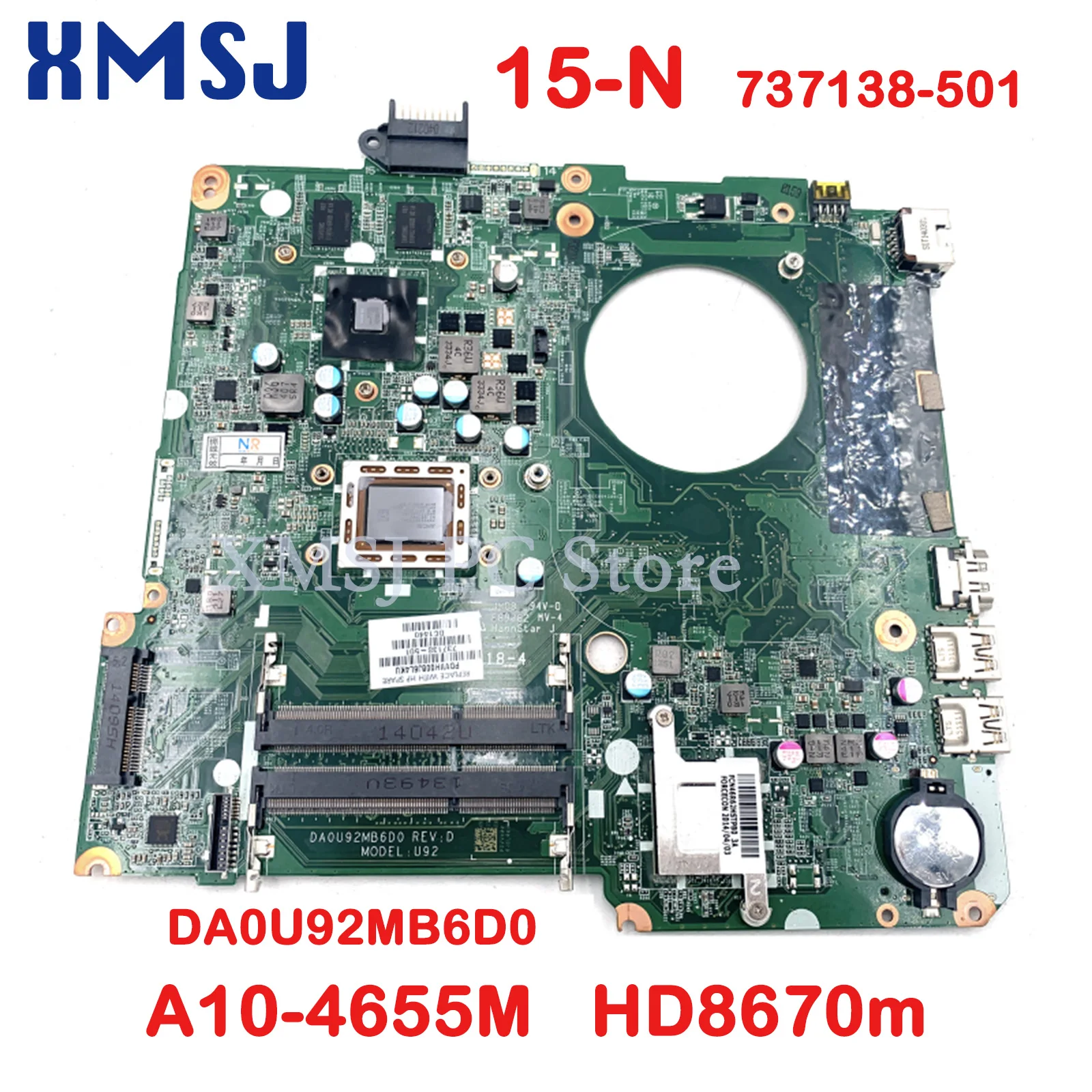 

LZQLY For HP Pavilion 15-N DA0U92MB6D0 737138-501 Laptop Motherboard A10-4655M CPU HD8670m GPU DDR3 Main Board Full Test