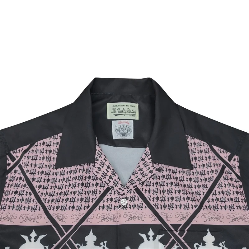 High quality WACKO MARIA Color blocking Fashion Printing Heaven Tokyo Hawaii Short Sleeve Shirt Men's and Women's Casual Tops