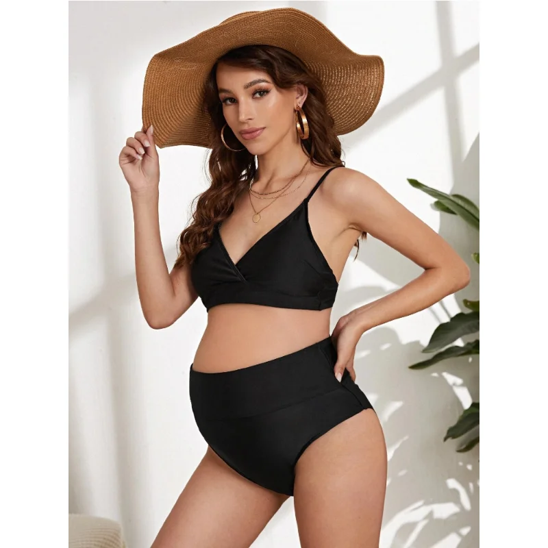 Costume da bagno premaman da donna Sexy nero bikini Set Premama costume da bagno senza schienale a vita alta 2 pezzi costume da bagno da spiaggia incinta