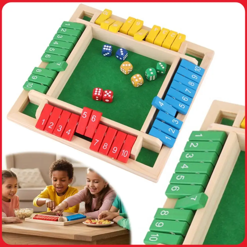 Shut The Box Dice Board Game Four-Sided Flip Card Game Toys Travel Size 4 Player Early Math Learning Toys Game for Kids Adults