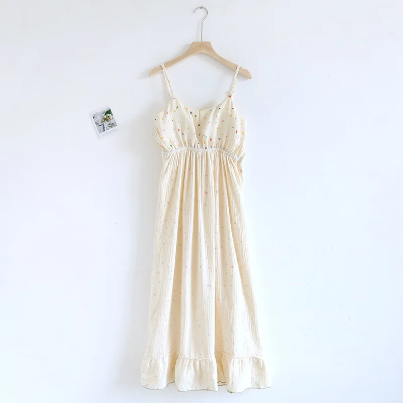 

2026 100% Cotton New Summer Women's Sleeping Skirt Bra Free Strap Skirt Thin Large Floral Dress Summer Dress Sleepwear Women