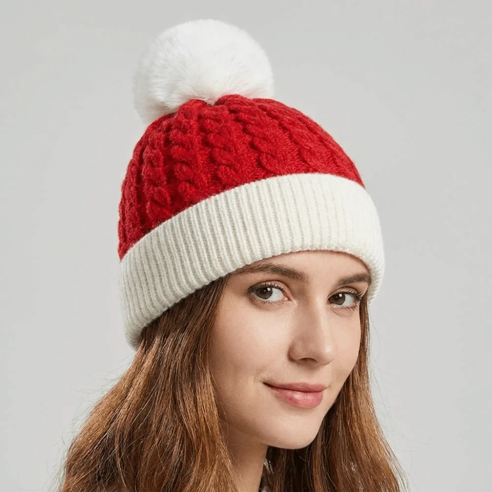 Merry Christmas Hat Christmas Knitted Hat Warm Green Red Santa Beanie Hat Woolen Hat Korean Style Striped Hat Female/Girls