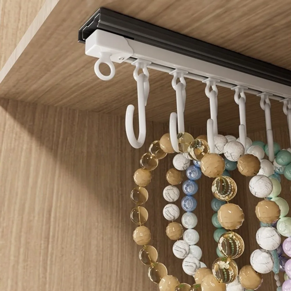 Push and Pull Sliding Rail S Hooks Stainless Steel Non Punching Wall-mounted Jewelry Display Anti-Tangle Plastic