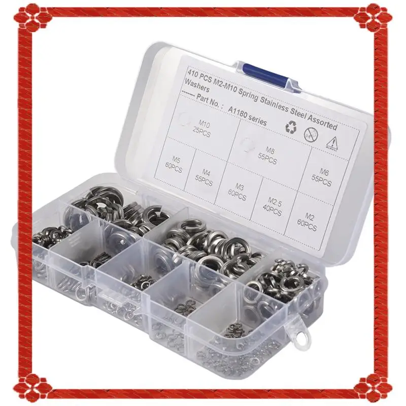 24-Hour Delivery Spring Lock Washer,304 Stainless Steel Spring Lock Washer Assortment Set (410-Pcs,8-Size)