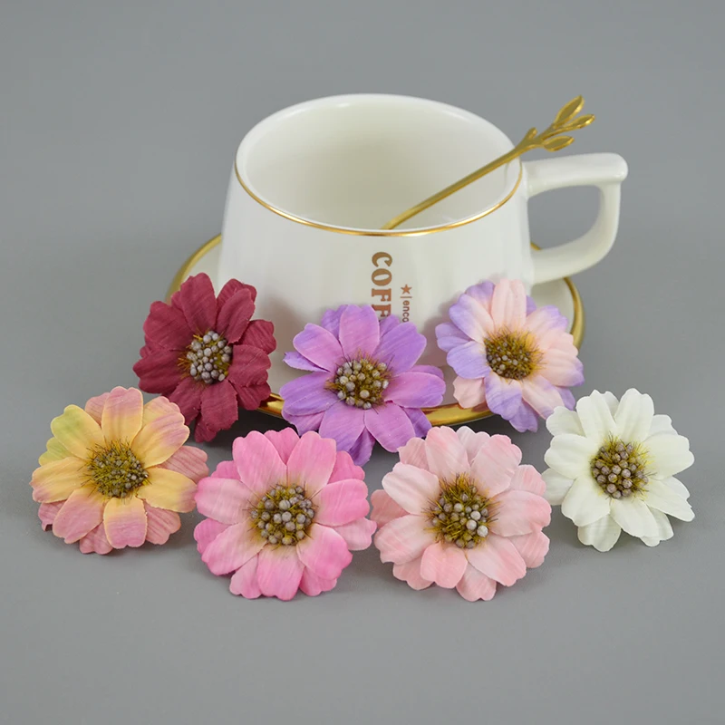 10/15pcs 4.5cm Silk retro daisy artificial flower head wedding decoration DIY Wreath scrapbook craft wristband head ring flowers