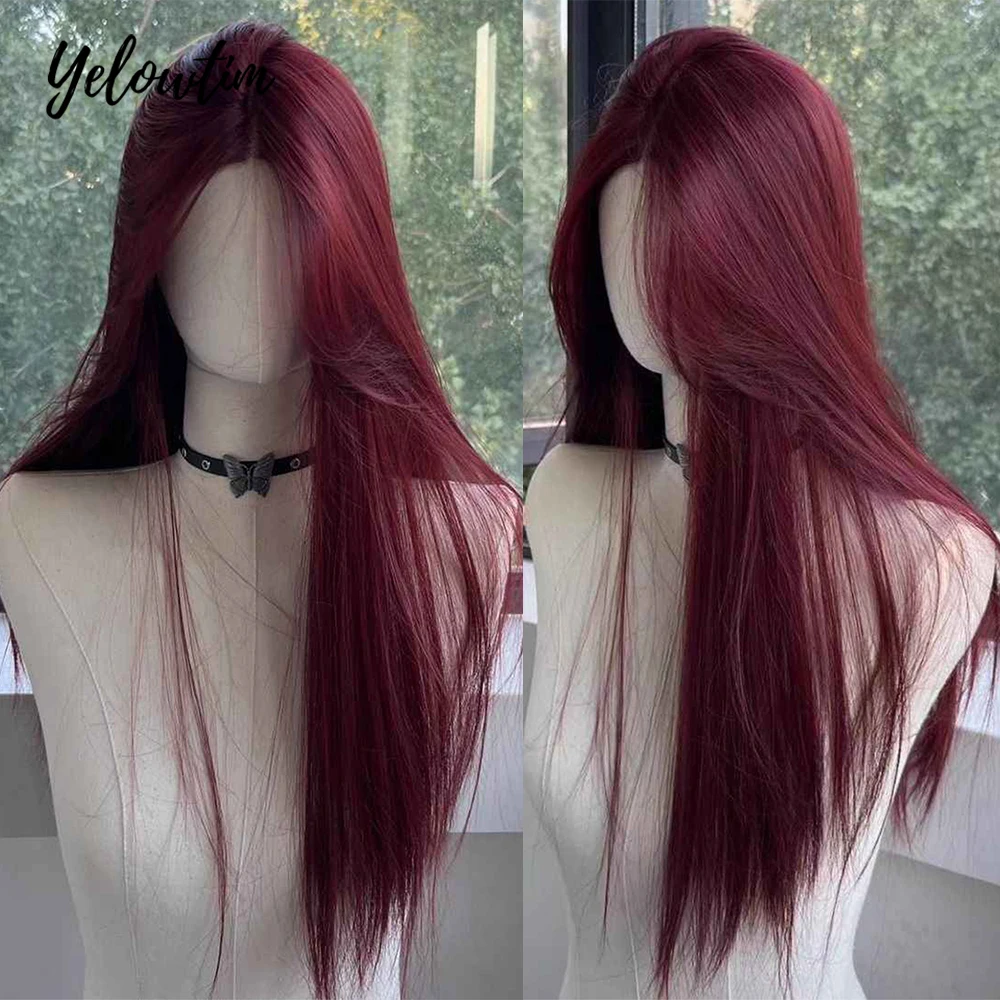

Yelowtim Synthetic Red Wig Long Straight Lace Front Wig for Woman Nature Wigs for Cosplay Daily Use Heat Resistant Headband Wigs