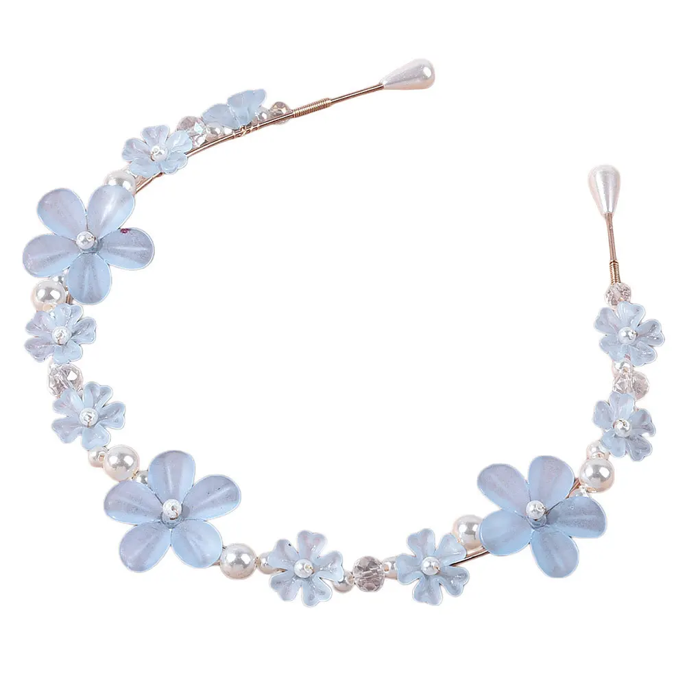 

Fashion Hairband with Pearl Blue Flower Design for Women Bridal Headband Elegant Hair Hoop Creative Accessory Daily Party Wear