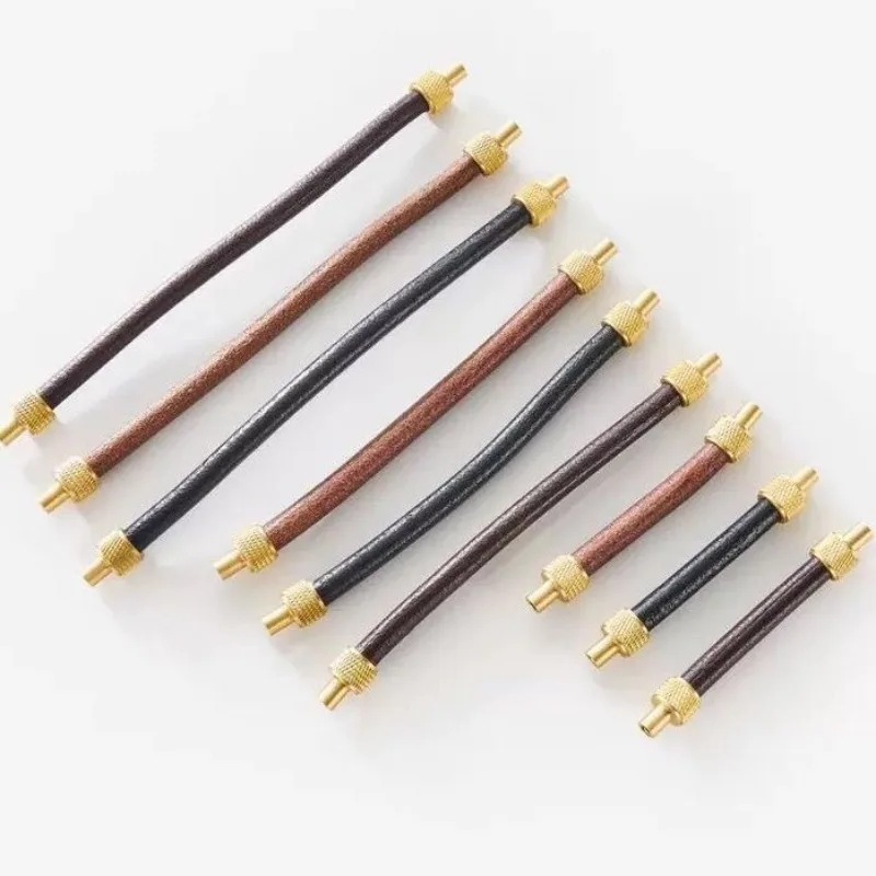 Brass + Leather Cabinet Pulls Handle Eco-friendly Modern Cabinet Door Drawer Furniture Hardware Handle Nordic