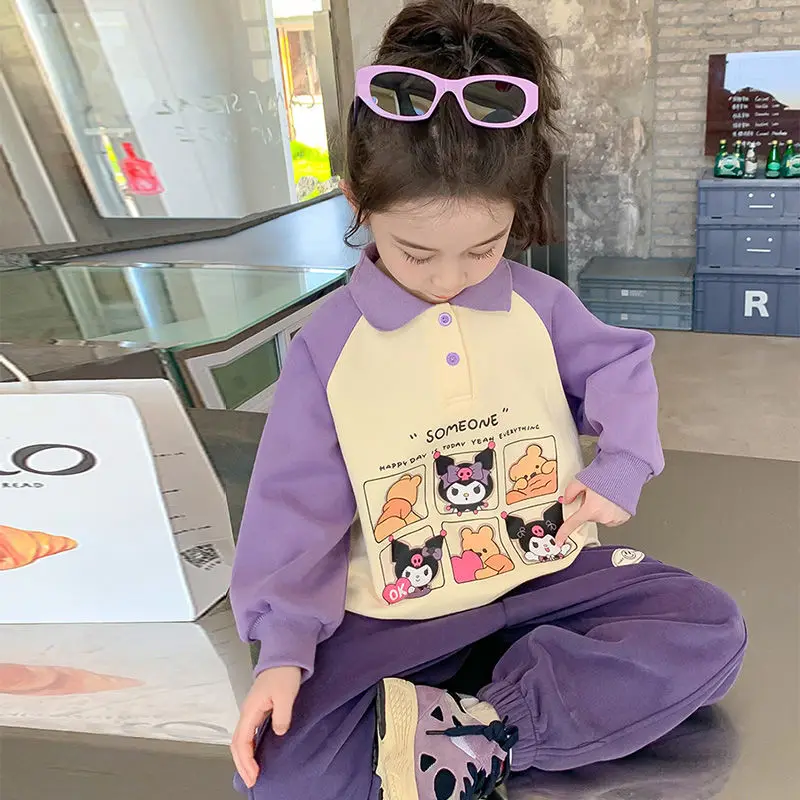 

Kuromi Girls Lapel Sweatshirt and Sweatpants 2-Pcs of Fashionable Casual Sports Pants Sweet Cute Loose Comfortable Outdoor New