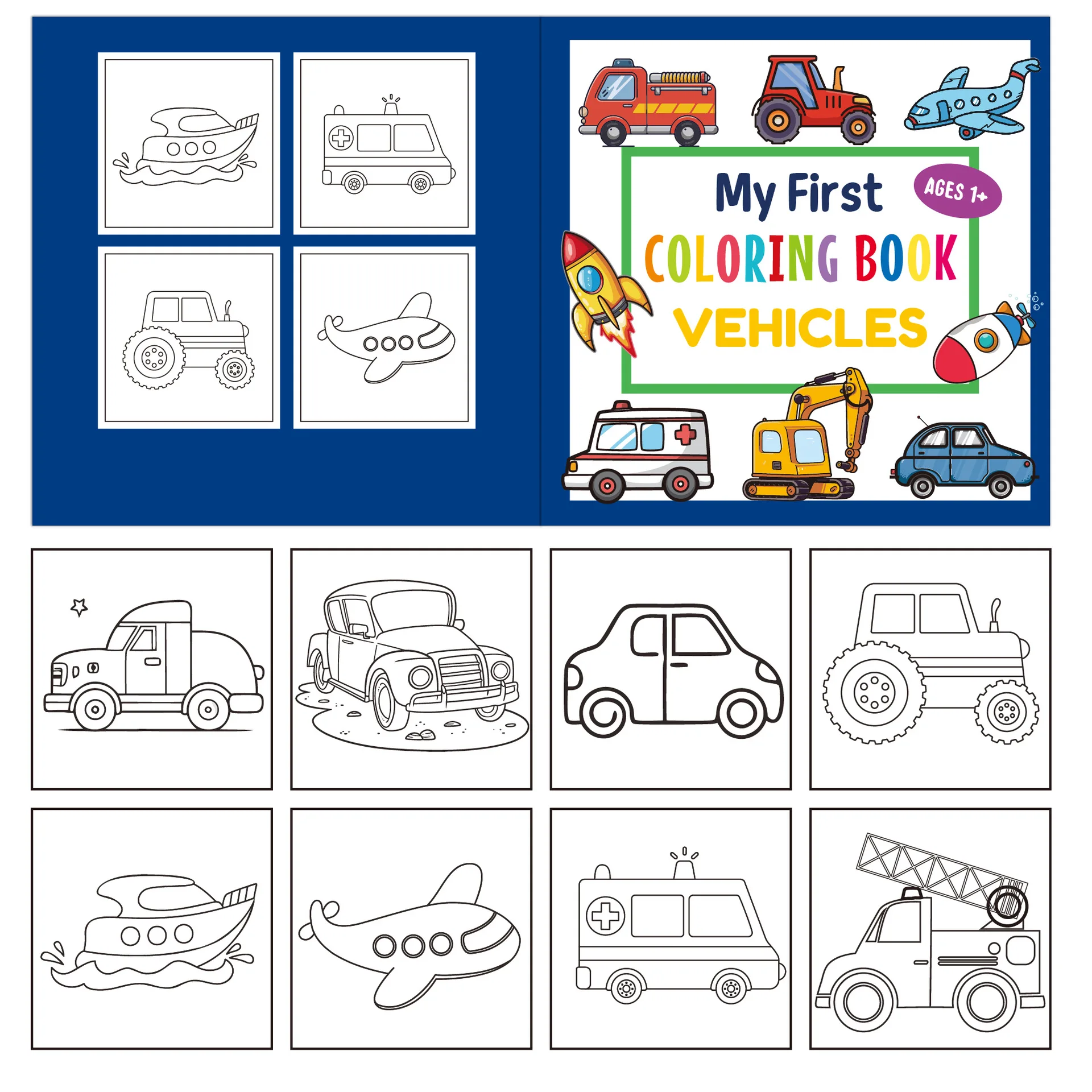 Bview Art First Coloring Book: Fun Vehicles & Cars for Toddlers, Boys & Girls - Simple Drawing Activities | Educational Gift