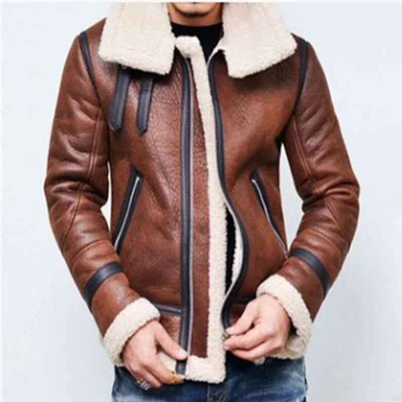 Fur Collar Leather Jacket Men Loose Comfortable Warm Fashion Thickened Stand Collar Fur Integrated Versatile Leather Jacket