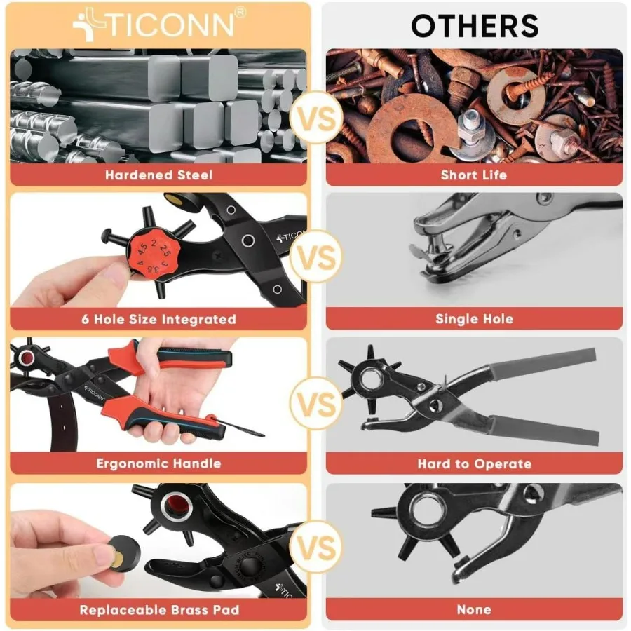 Set Alat Pelubang Kulit Multi Ukuran Heavy Duty untuk Lubang Presisi pada Sabuk, Tali Jam, Lembaran Plastik, dan Aplikasi Kain