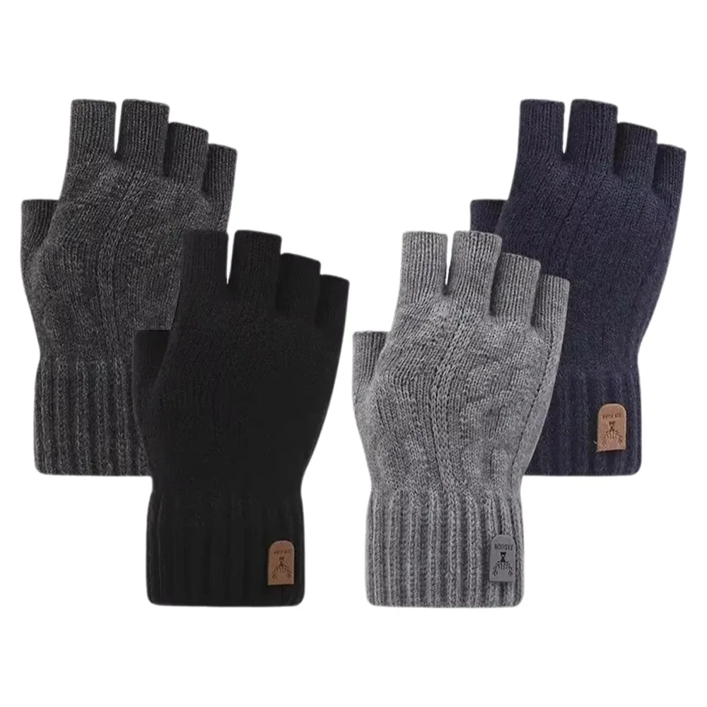 AliExpress NONE Winter Gloves Half Finger Writting Office Cycling Knitted Gloves Students Alpaca Wool Warm Thick Elastic Driving Gloves