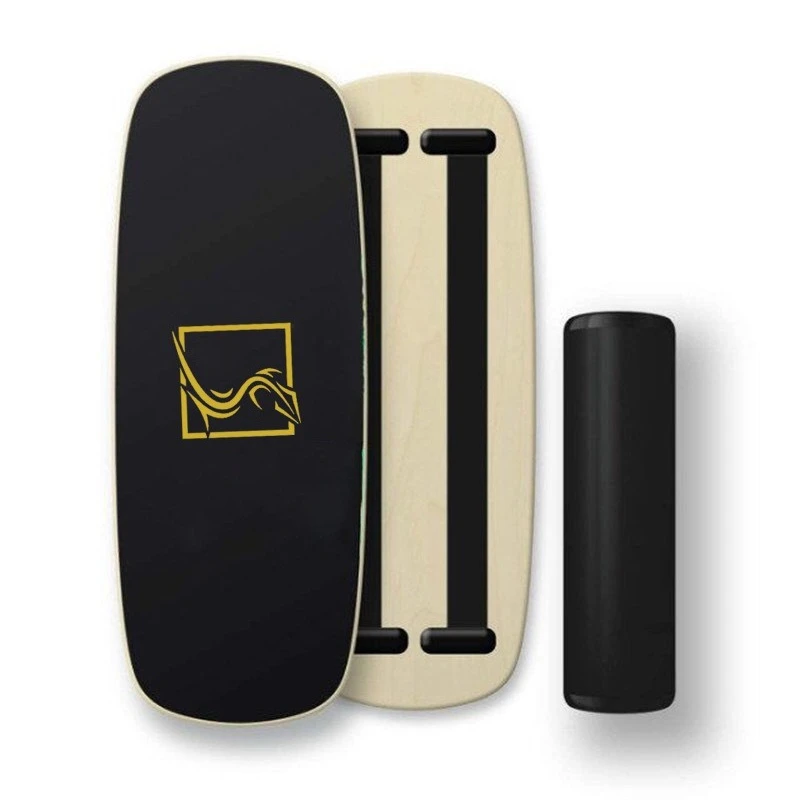 Multi Layer Maple Balance Trainer Board with Plastic Block & Black Drum, Ski Yoga Core Training Pedal for Fitness Bodybuilding