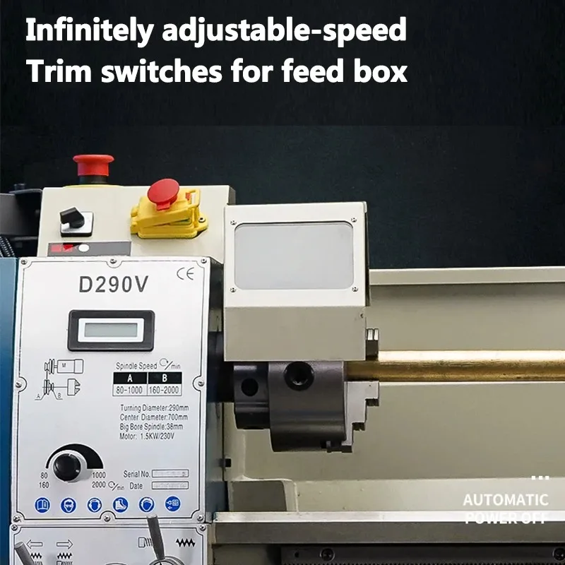 D290V 1500W ミニ高精度可変速手動木工金属ベンチ旋盤機械 切削・フライス加工・穴あけ・タッピング用