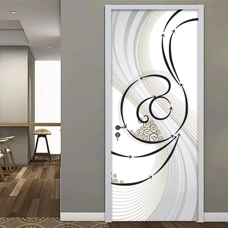 3D Retro Geometry Door Stickers PVC Poster Art Wallpaper Home Decoration Apartment Elevator Refrigerator 3D Door Stickers Decor