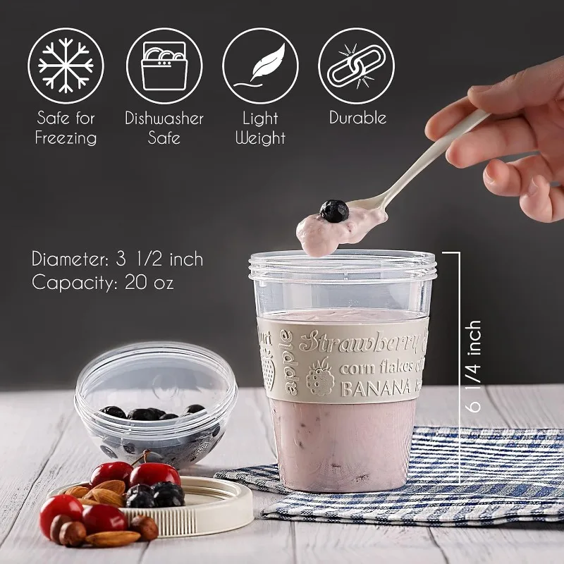 Yogurt Parfait Cups with Lids, Reusable Yogurt Containers with Lids and Spoons, Take and Go Yogurt Cup