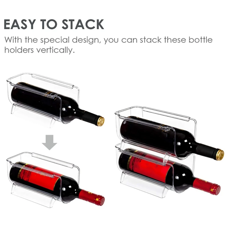 8Pcs Refrigerator Wine Holder,Clear Stackable Plastic Wine Rack Storage Water Bottle Organizer Water Bottle For Fridge