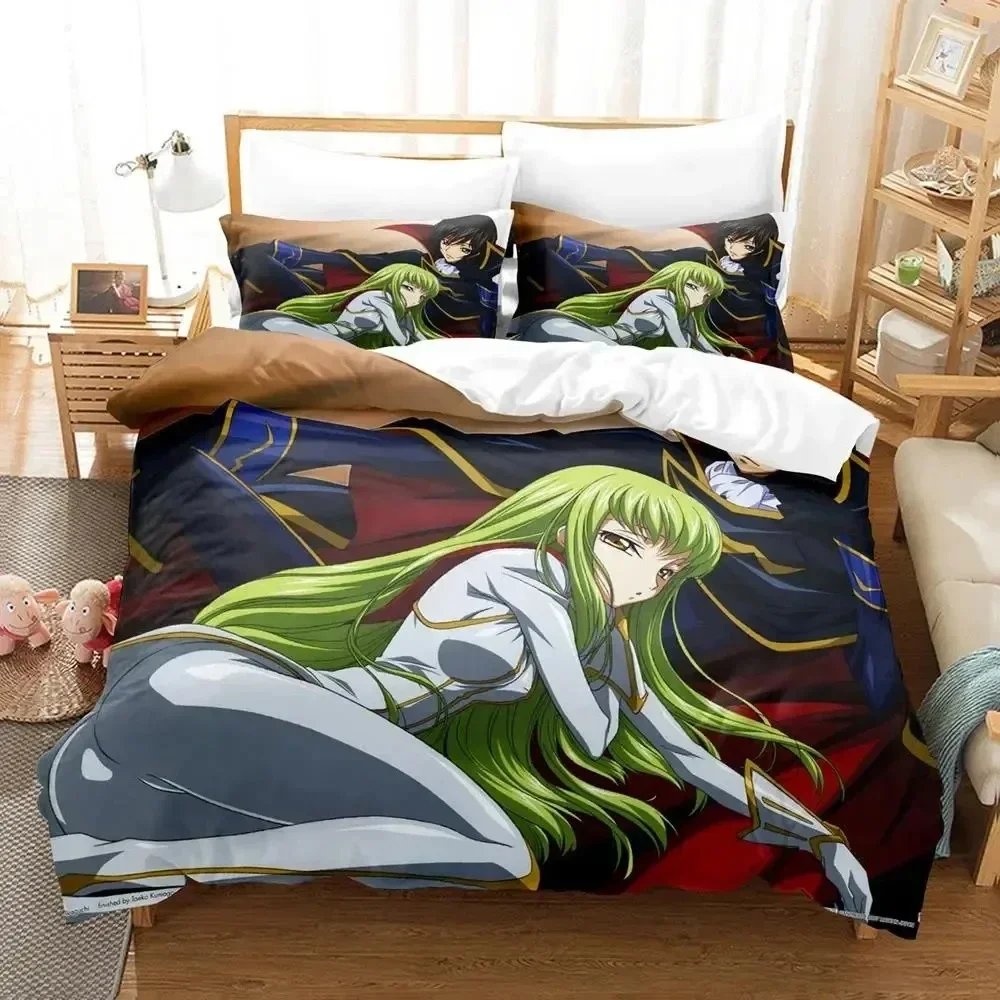 Anime GEASS CC. Juego de cama CODE, funda nórdica, juego de cama, funda de edredón, funda de almohada, edredón tamaño king y Queen, juego de cama para niños y adultos