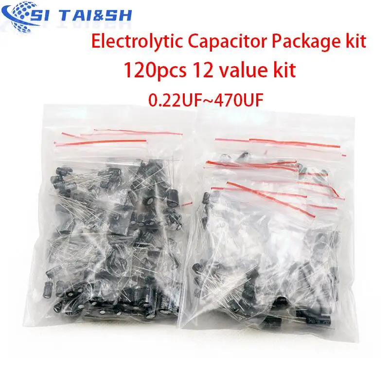 

120pcs 12 value kit 0.22UF~470UF Electrolytic Capacitor Package kit 0.22UF 2.2UF 3.3UF 4.7UF 10UF 22UF 33UF 47UF 100UF 220UF