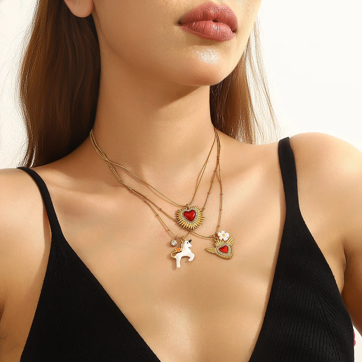 18k gold stainless steel dripping love unicorn necklace pendant neck chain niche ins wind collarbone chain
