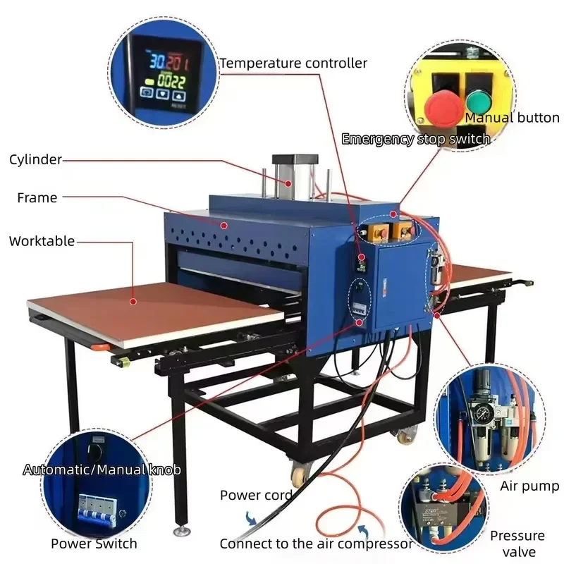 New 80x100cm Double Station Pneumatic Large Format Heat Press Machine Digital Printer Multifunctional for T-shirt Mouse Pad