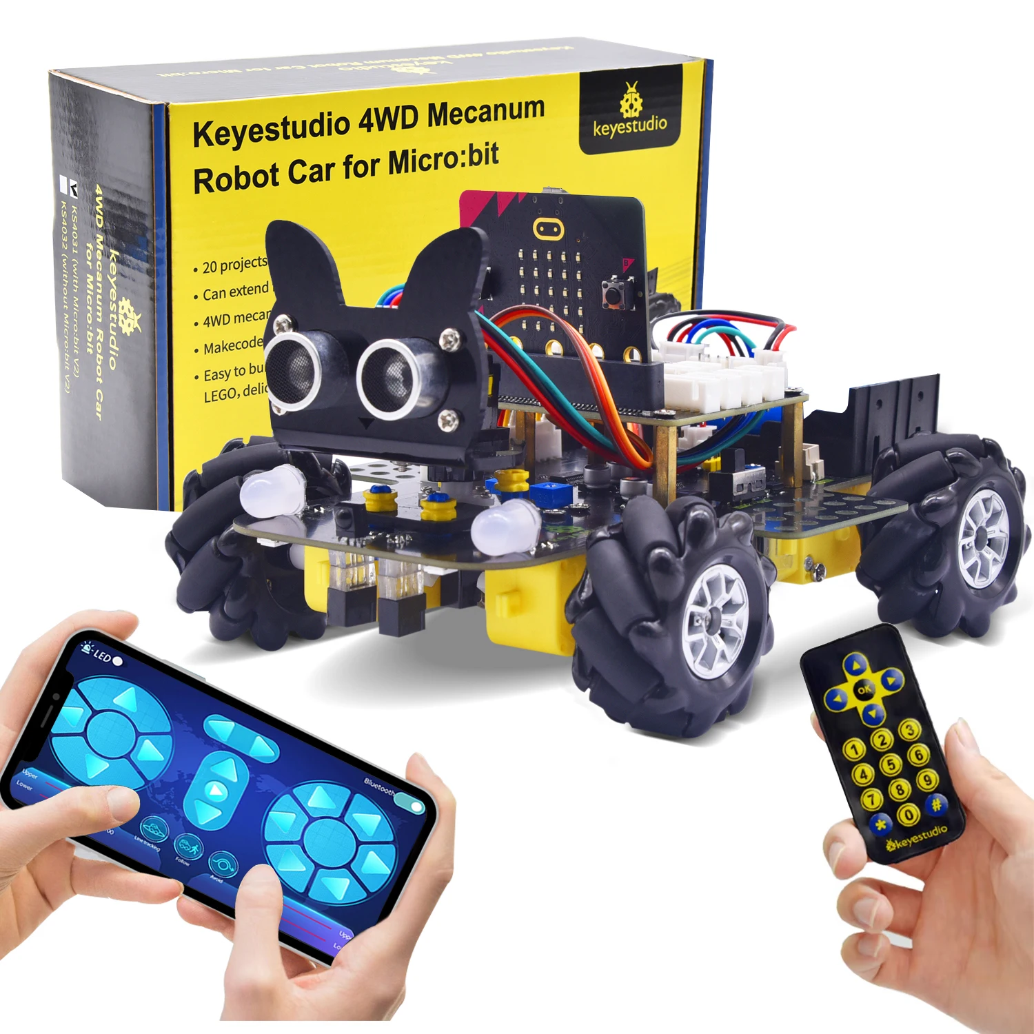 Keyestudio 4WD Microbit Mecanum Wheel Robot Car Kit For Micro:Bit V2 Robot Car Support APP Control /Makecode &Python Programming