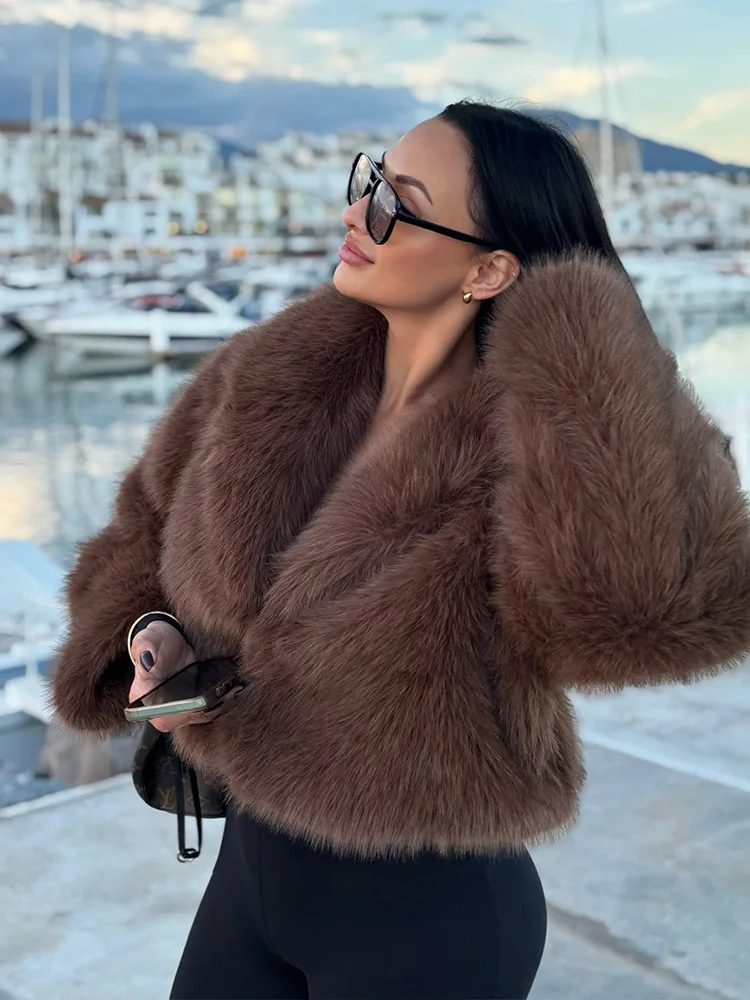 HH Women Solid Faux Fur Jackets Long Sleeves For Warmth Winter Coat Female Fashion Turn-Down Collar Loose Casual Outerwear