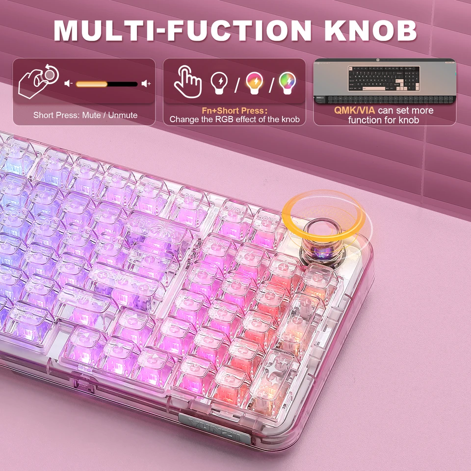 YUNZII X98 ピンク クリアキーキャップ キーボード 本体 Sefb11ddbebce472db751d256e7825