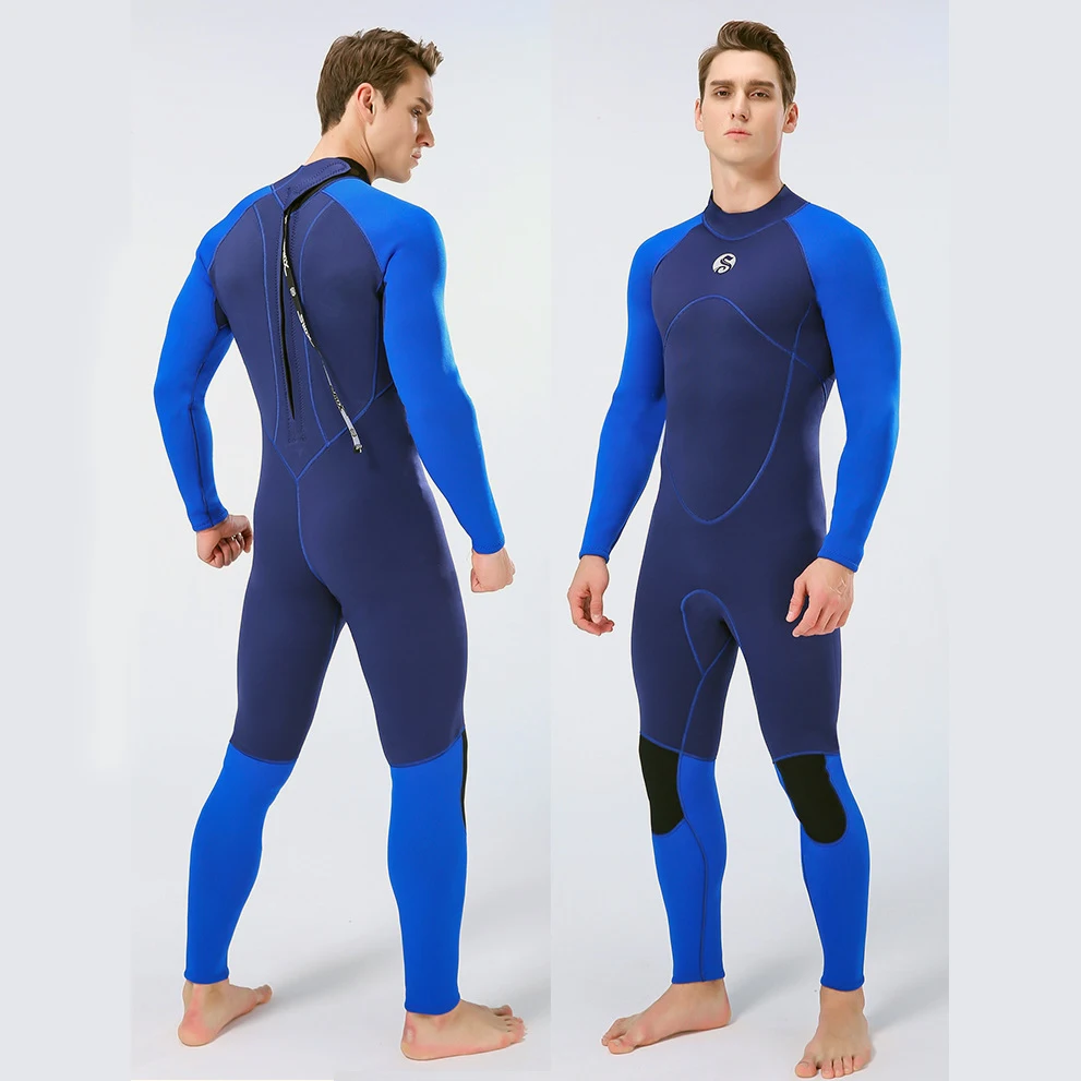 Slinx Wetsuit Men Neoprene 3mm SCR Full Scuba Diving Suits Thermal Swimsuit Long Sleeve Back Zip for Water Sports