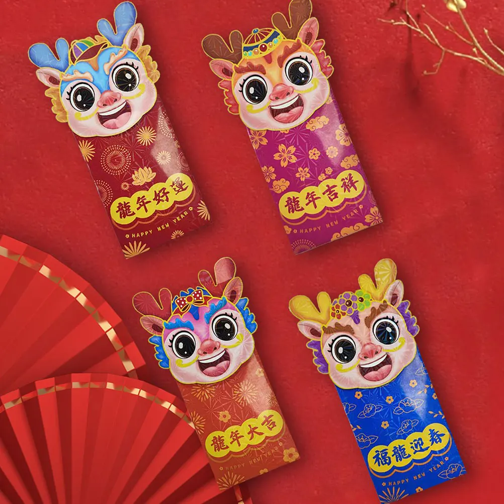 

12pcs 2024 Dragon Year Red Envelopes Cartoon 3D Spring Festival Money Bags Creative Decorative Chinese New Year Gift Pockets