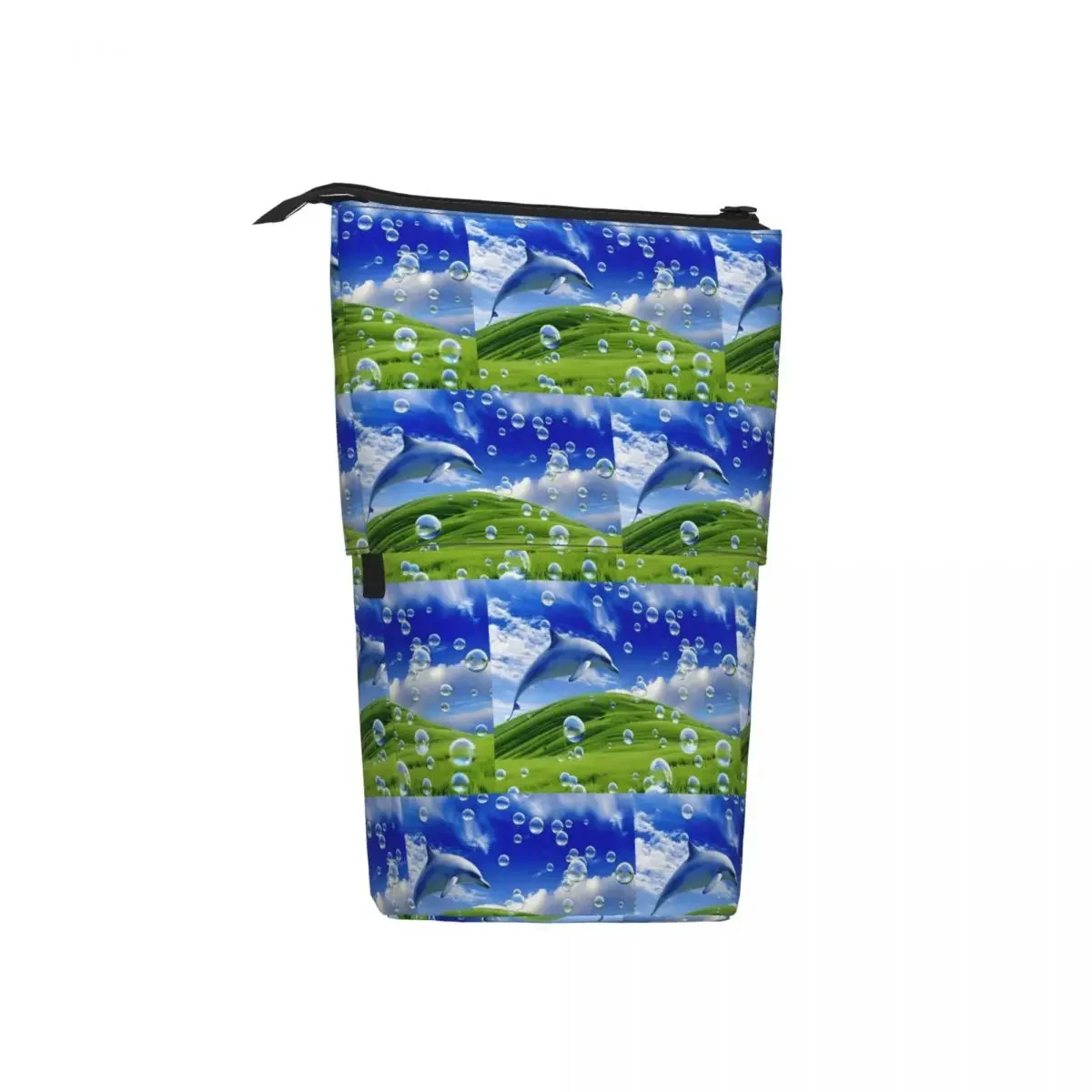 Frutiger AeroDolphin Aesthetic Meadow With BubblesAnd MountainsAnd Sky Reversible PencilCasePencil Pouch Storage Pencil Bag for