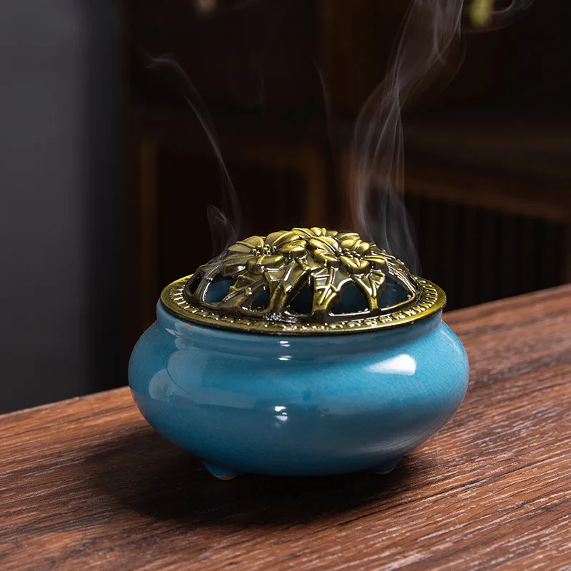Temple Ceramic Incense Burner Small Cone Incense Holder Ge Yao Style for Meditation Yoga Home Decor Zen