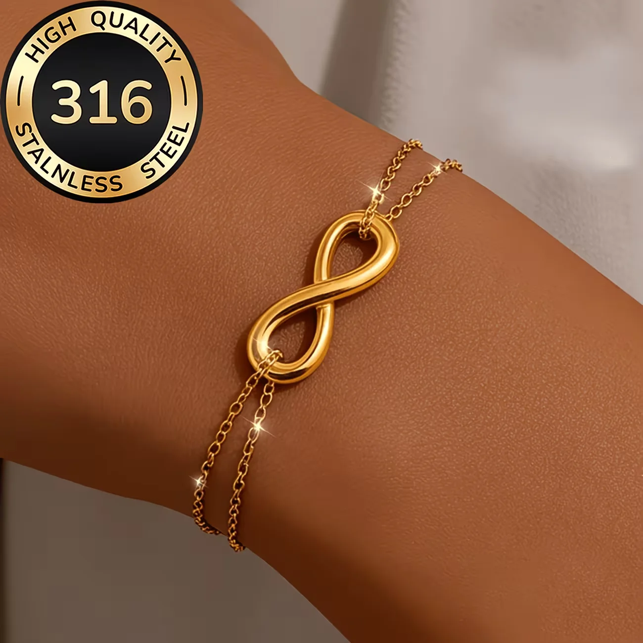 316L Stainless Steel Gold Plated Minimalist Infinity Sign Charm Bracelets Love Freedom Pendant for Women Office Ladies Everyday