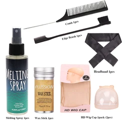 Installation Kit For Wigs 120Ml Wig Glue Lace Melting Spray Hd Wig Caps 75G Hair Wax Stick Black Comb Edge Brush Satin Headband