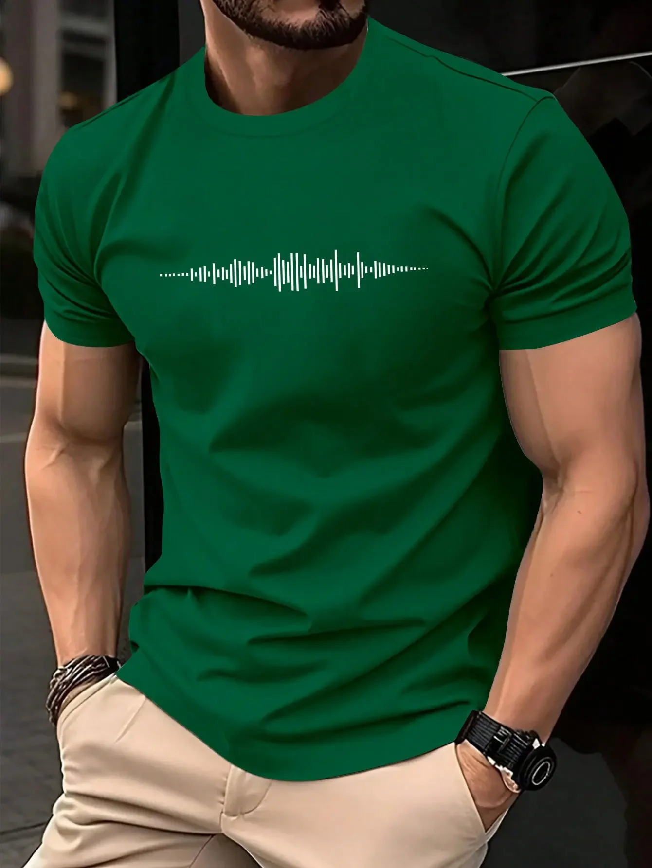Fashion Men's Minimalist Sound Wave Graphic T‑Shirt Simple Audio Waveform Print Crew Neck Short Sleeve Casual Street Tee Tops