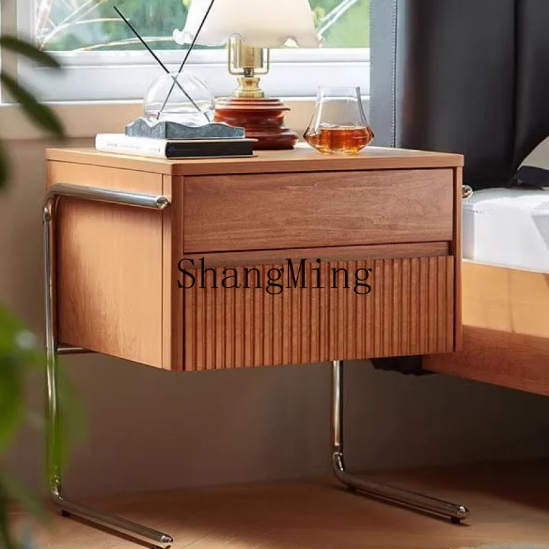 

ZYY solid wood bedside table bedroom retro small storage cabinet medieval stainless steel bedside cabinet
