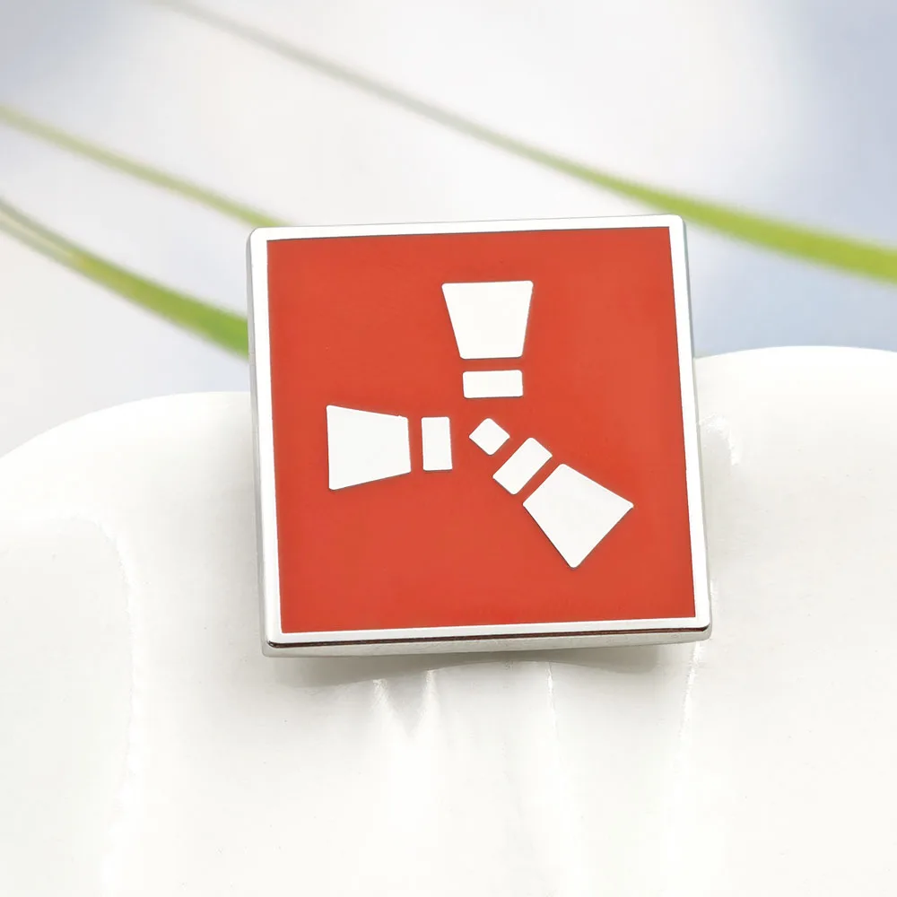 Survival Game Brooch Rust Game Logo Enamel Pin Orange Square Radiation Symbol Metal Badge Gamer Collection Jewelry Lapel Pin Gif view 2