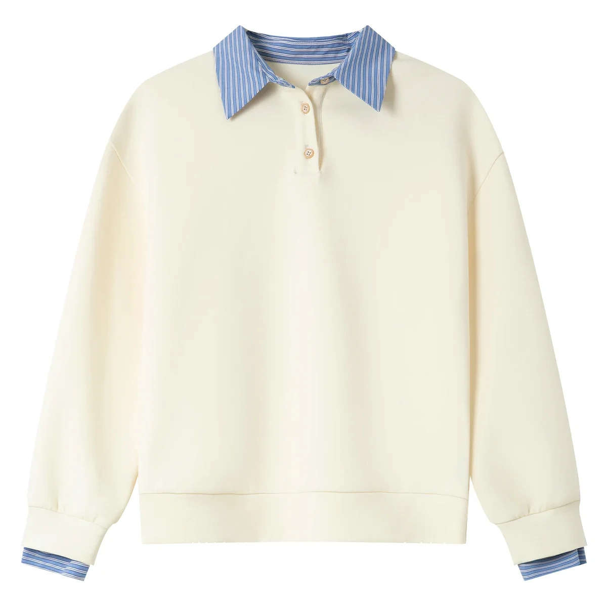 VIMLY Women Casual Striped Patchwork Fake 2PCS Sweatshirts 2025 Office Lady Spring Long Sleeve Versatile Pullover Top M8610