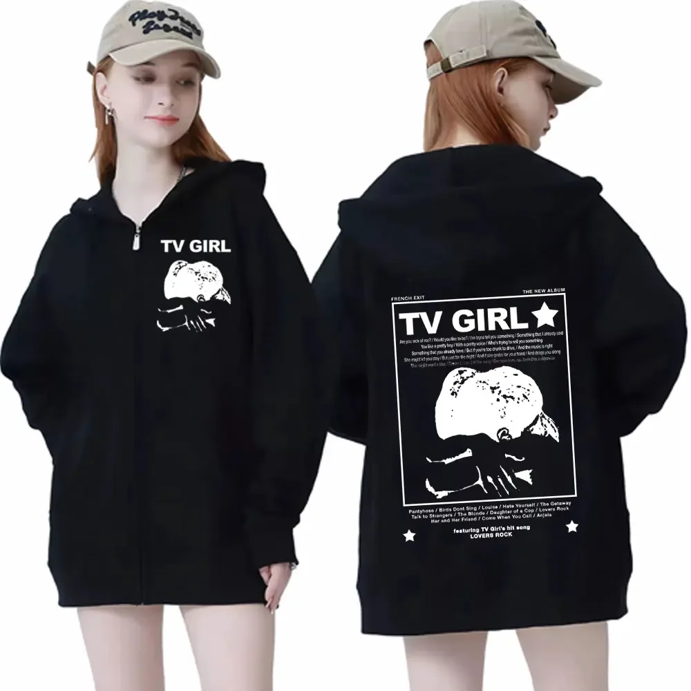 Singer TV Girl Album French Exit Print Zipper Hoodie Men's Women Vintage Fashion Zip Up Pullovers Rock Hip Hop Loose Sweatshirts