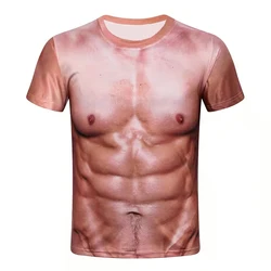 Funny Muscle Men Cosplay Costume T-shirt Musclar Fake Chest Graphic T Shirt for Men Clothing Fashion Streetwear Kid Short Sleeve