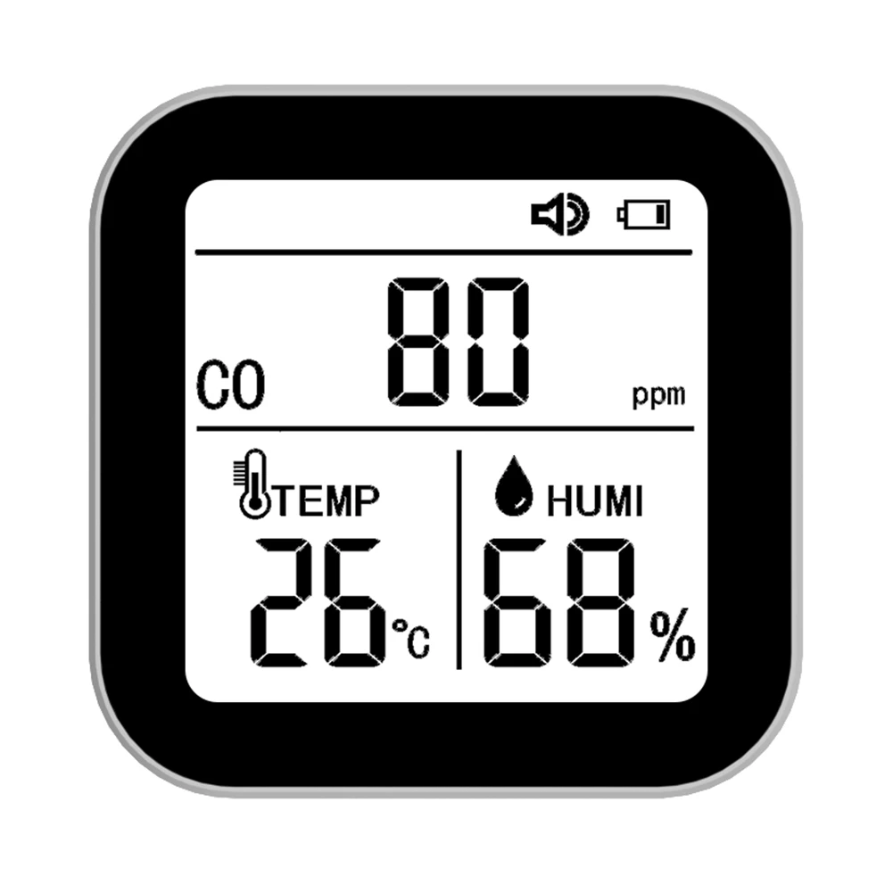 3-in-1 แบบพกพาเครื่องตรวจจับคาร์บอนมอนอกไซด์ฟังก์ชั่นปลุก CO อุณหภูมิความชื้นเครื่องตรวจจับเชือกเส้นเล็กสําหรับ Camping Travel รถ RV