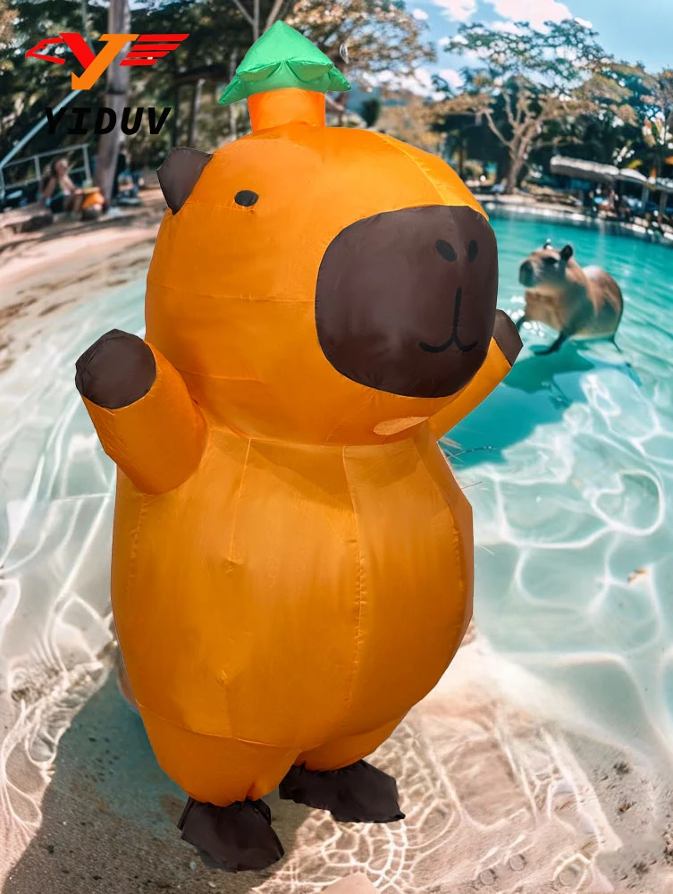Aufblasbares Capybara-Maskottchen-Kostüm, Cartoon-Tier, Karneval, Halloween, Cosplay, Kostüm, lustige Leistung, aufgeblasenes Kleidungsstück, Geschenk