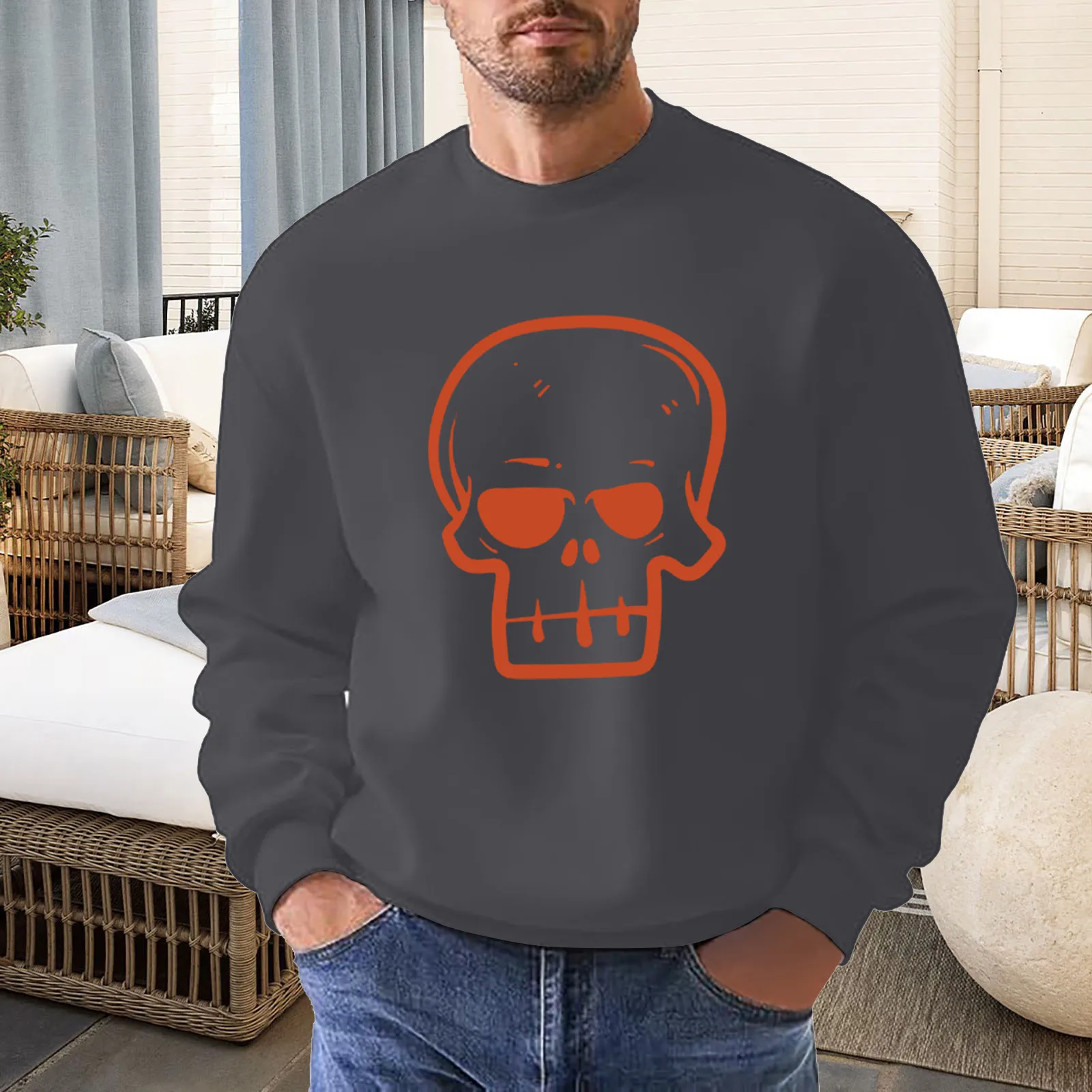 Men's Print Halloween Theme T Shirt Printed Solid Color Short Sleeve Tops Oversized Graphic Sweatshirt Mens Sweatshirt T