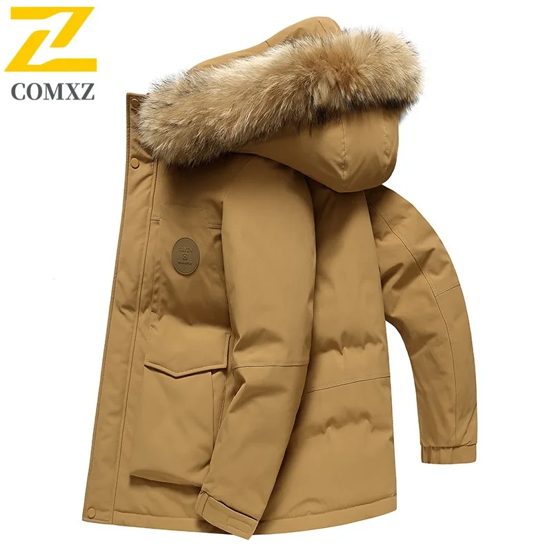 COMXZ Mens Down Jacket Mao Collar Hood Collar Outdoor Working Lightweight Puffer Jacket Business Casual Comfortable Winter Coat